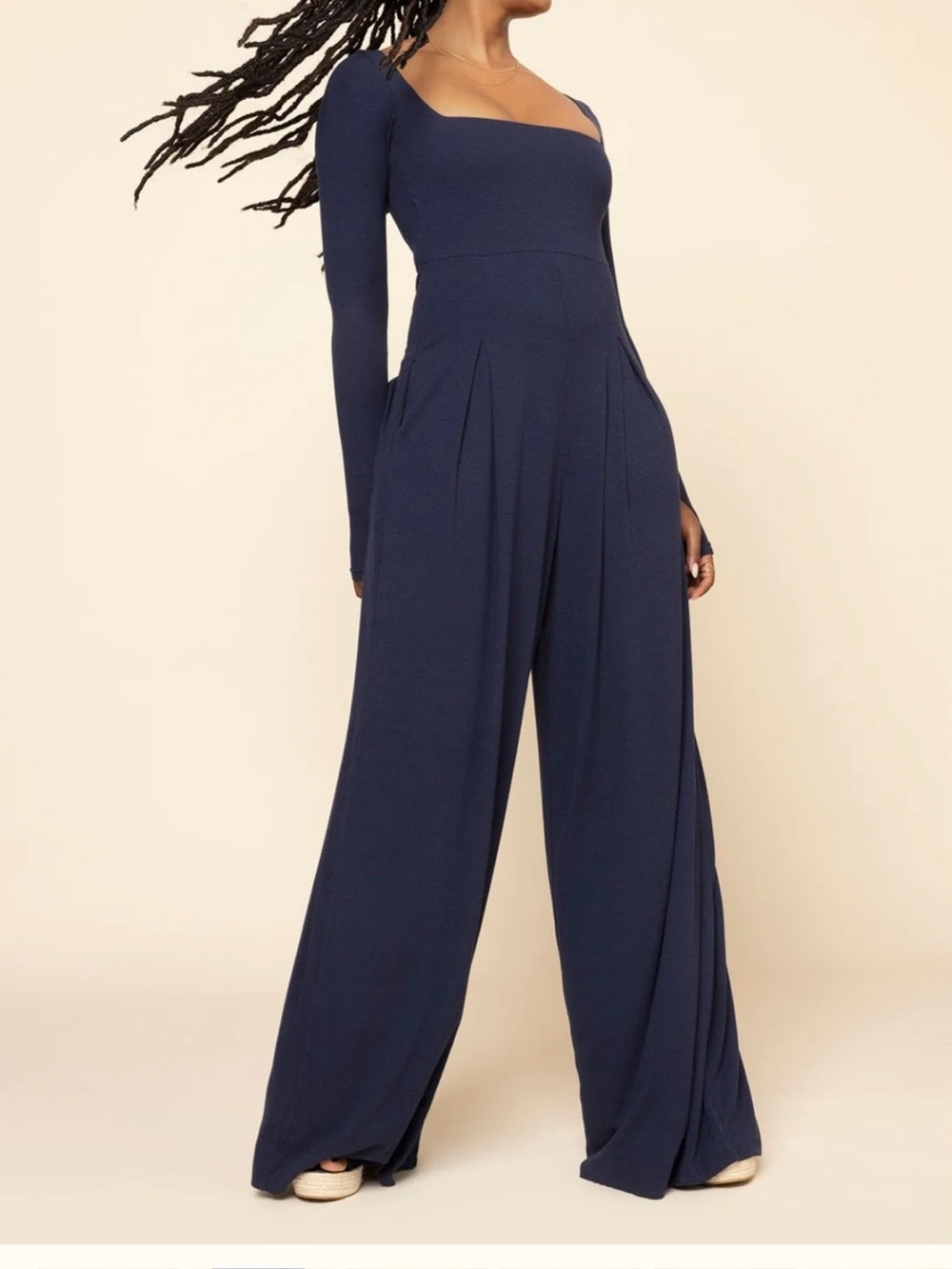 POPFLEX Navy Square-Neck Wide-Leg Jumpsuit - Cosmic Navy